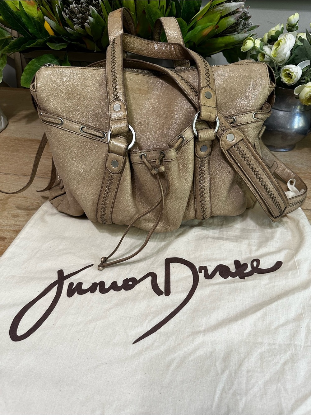 Junior Drake Metallic Leather Satchel Shoulder Bag